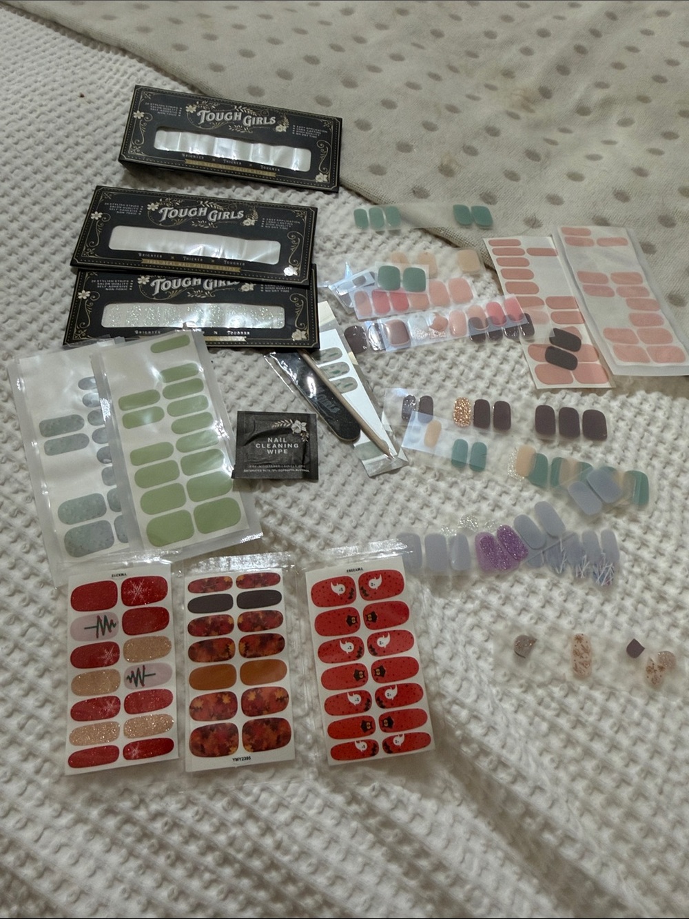 Tough Girls Nail Strips glitter white clear lot holiday Halloween Christmas fall